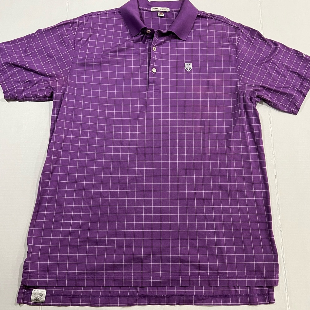 Peter Millar Polo Shirt Mens Large Purple White Print Golf  Queenwood Preppy
